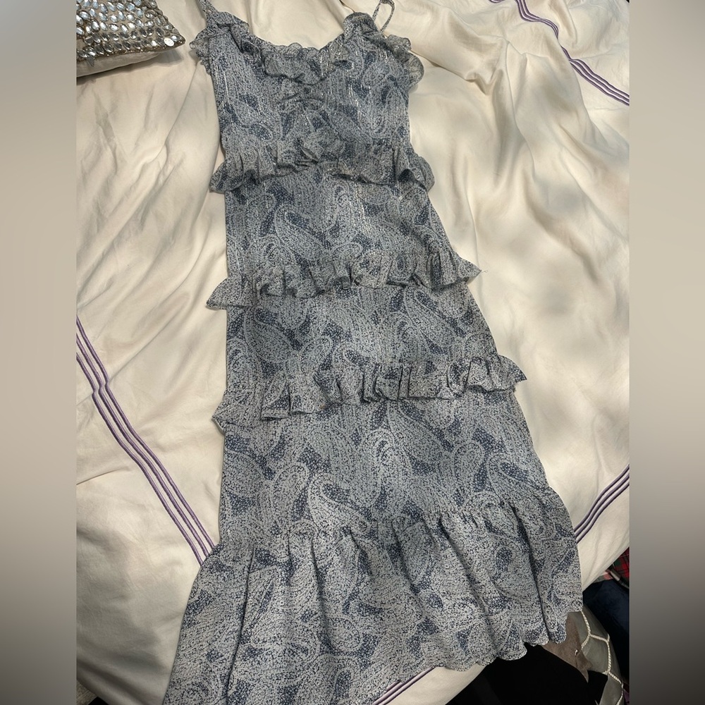 Micheal Khors Elegant Paisley Ruffle Dress